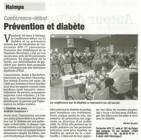 Exemple de Conference-debat sur Prévention et Diabete ___  réalisée à HAIMPS, en mars 2016
